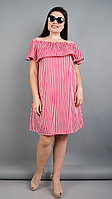 Бали. Модное платье с воланом большие размеры. Красная полоса.