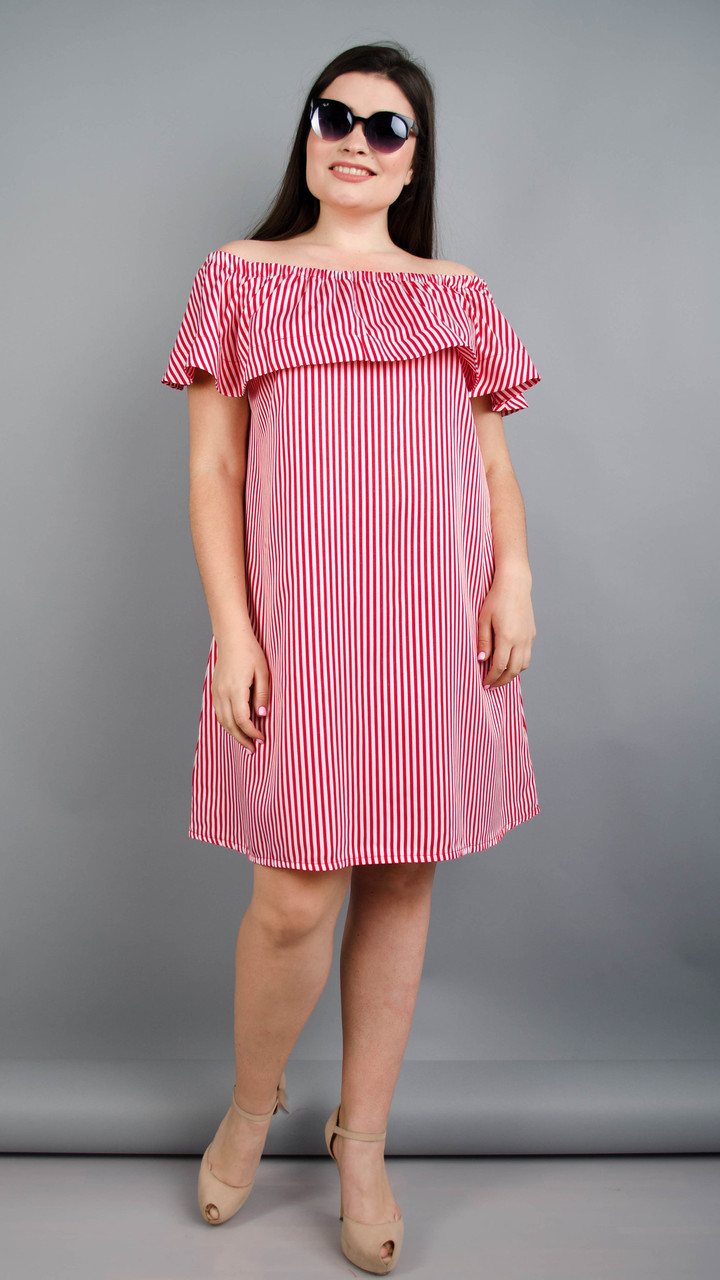 Бали. Модное платье с воланом большие размеры. Красная полоса. - фото 1 - id-p8533616