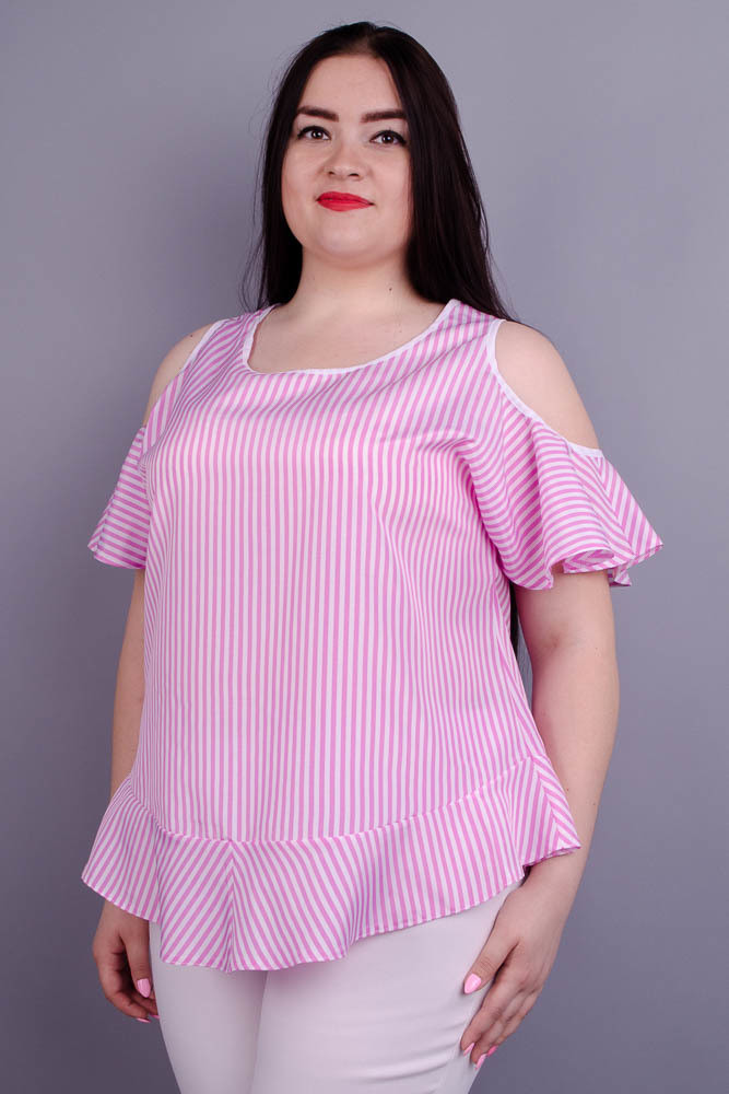 Меринда. Летняя блузка плюс сайз. Полоса розовая. - фото 1 - id-p8533969