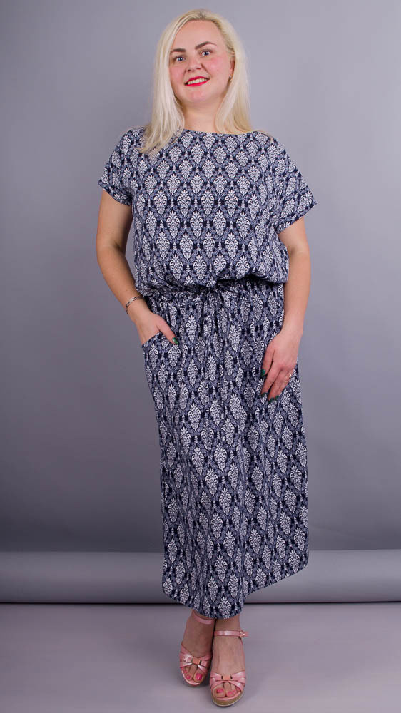 Мрия. Легкое платье для женщин плюс сайз. Синий+узор. - фото 1 - id-p8533681