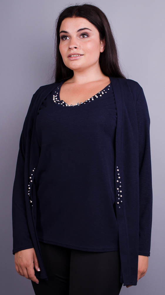 Дона. Жакет+блуза для женщин больших размеров. Синий. - фото 1 - id-p8533994