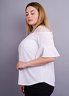 Камелия. Комбинированая блуза больших размеров. Белый.