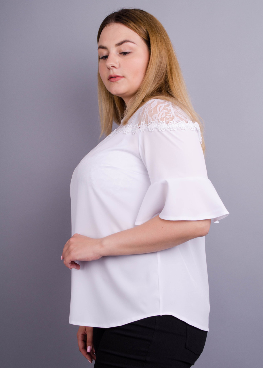 Камелия. Комбинированая блуза больших размеров. Белый. - фото 1 - id-p8533719