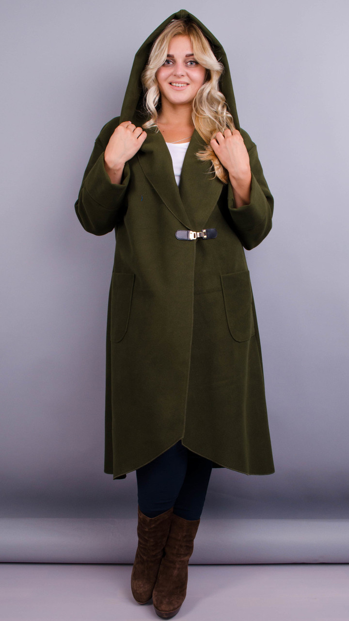 Сарена. Женское пальто-кардиган больших размеров. Олива. - фото 1 - id-p8729371