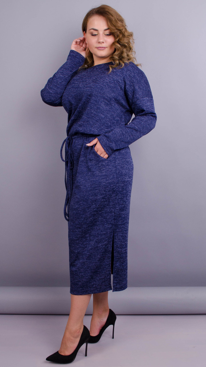 Леся. Оригинальное платье для дам size plus. Синий. - фото 1 - id-p8729492