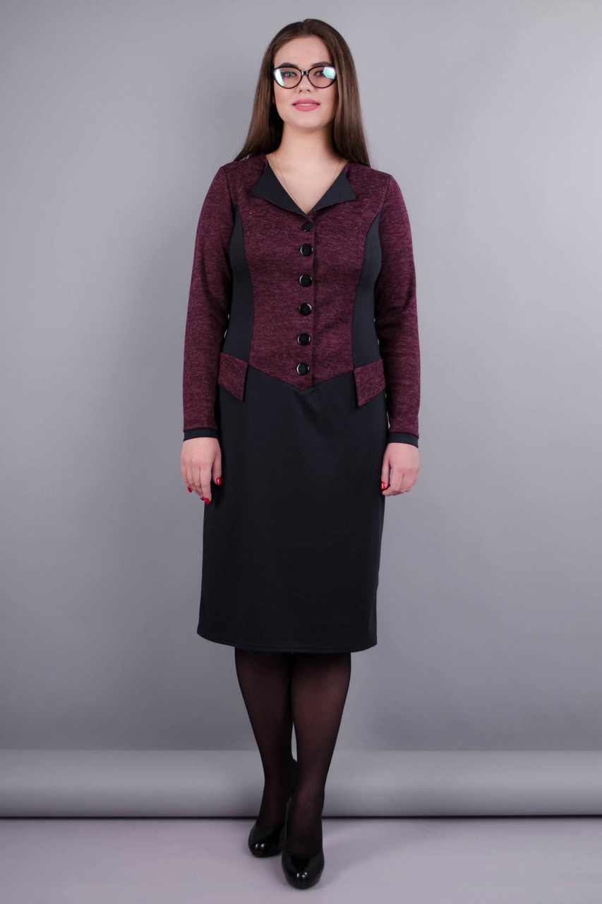 Альфа. Женское платье в деловом стиле больших размеров. Бордо/черный. - фото 1 - id-p8729546