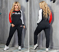 Стильный женский спортивный костюм: штаны и кофта с брендовой надписью, норма и батал