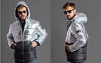 Мужская теплая зимняя куртка из плащевки на синтепоне с капюшоном, реплика Armani, батал большие размеры