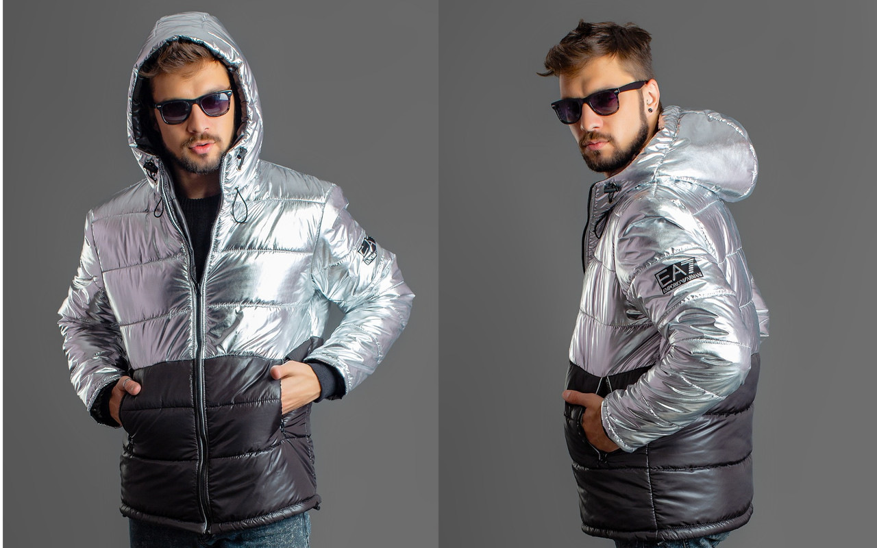 Мужская теплая зимняя куртка из плащевки на синтепоне с капюшоном, реплика Armani, батал большие размеры - фото 1 - id-p8767268