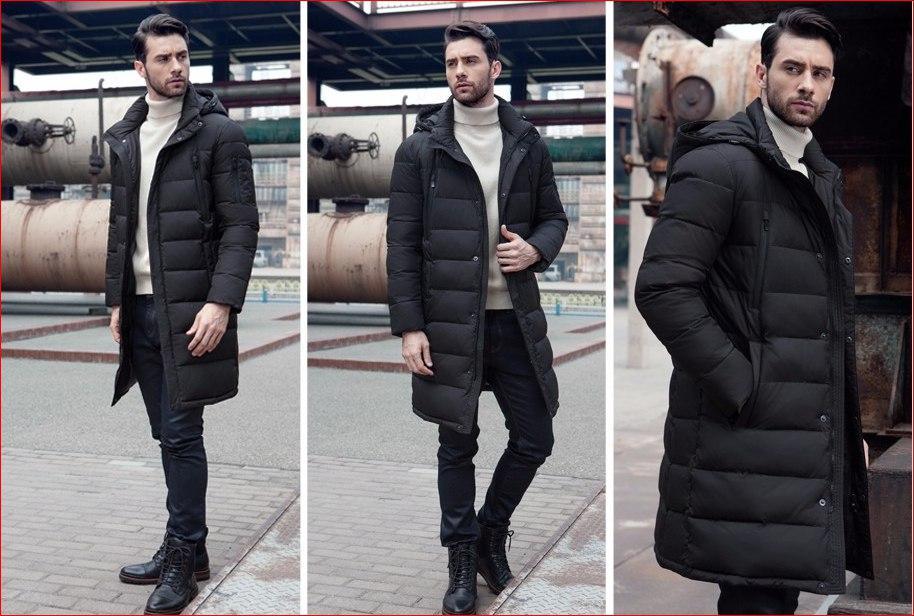 Мужская длинная дутая зимняя куртка пальто со съемным капюшоном - фото 1 - id-p8769459