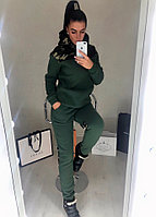 Женский спортивный костюм теплый, вставки камуфляж: кофта батник с капюшоном и штаны, батал большие размеры