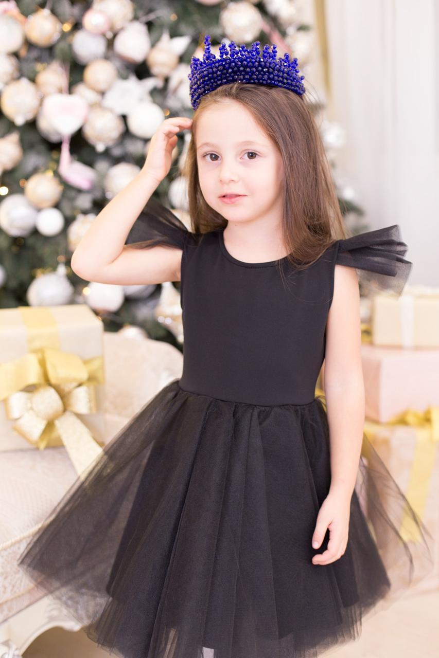 Детское праздничное пышное черное платье с фатиновой юбкой, серия "мама и дочка" - фото 1 - id-p8797257