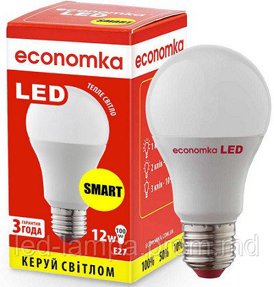 Светодиодная лампа SMART ECONOMKA, 12W, 2800K, тёплого свечения, цоколь - Е27, 3 года гарантии!!! УМНАЯ ЛАМПА - фото 1 - id-p5635819