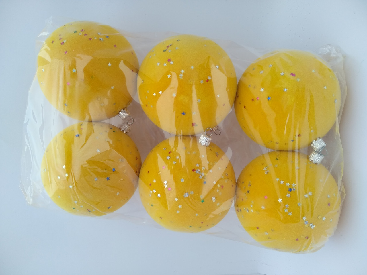 Новогодние игрушки шар бархатный 8 см желтый 6 штук - фото 1 - id-p4483707