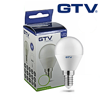 Светодиодная LED лампа GTV, 5W, E14, G45, шарик, 3000К тёплое свечение. Гарантия - 2 года