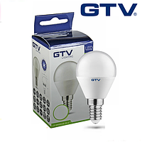 Светодиодная LED лампа GTV, 8W, E14, G45, шарик, 3000К тёплое свечение.