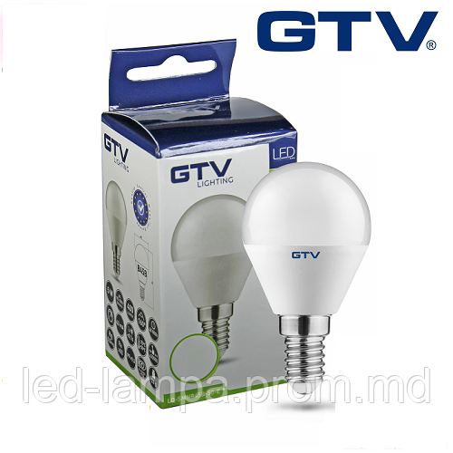 Светодиодная LED лампа GTV, 8W, E14, G45, шарик, 3000К тёплое свечение. - фото 1 - id-p7810392