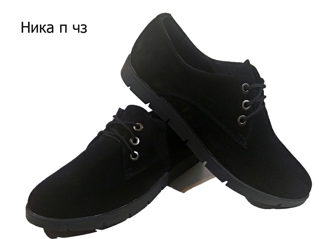 Туфли женские комфорт натуральная замша черные на шнуровке (Ника) 36 - фото 1 - id-p7814356
