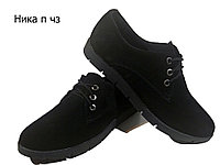 Туфли женские комфорт натуральная замша черные на шнуровке (Ника астра) 37