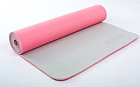 Коврик для йоги и фитнеса Yoga mat 2-х слойный TPE+TC 6mm FI-5172-6 ( 1.73*0.61*6mm) розовый-серый