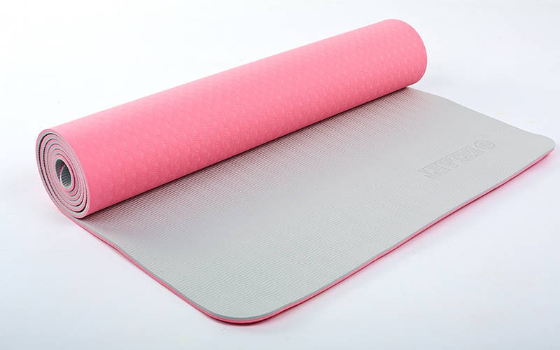 Коврик для йоги и фитнеса Yoga mat 2-х слойный TPE+TC 6mm FI-5172-6 ( 1.73*0.61*6mm) розовый-серый - фото 1 - id-p4706630