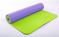 Коврик для йоги и фитнеса Yoga mat 2-х слойный TPE+TC 6mm FI-5172-9 ( 1.73*0.61*6mm) сиреневый-салатовый