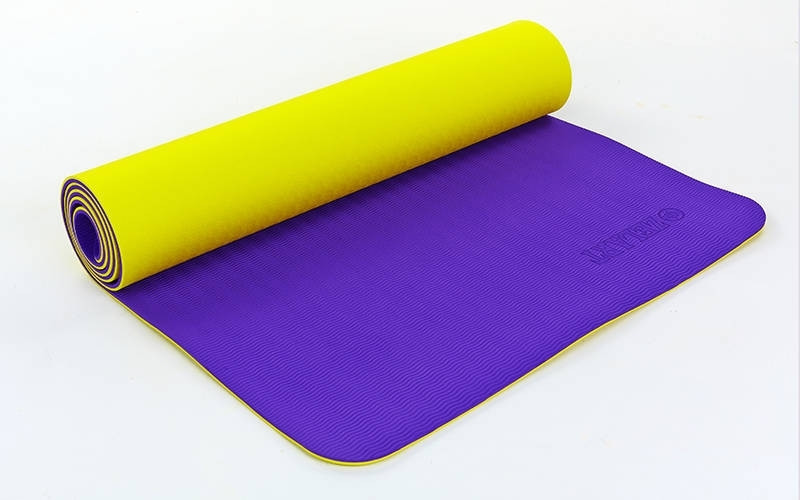 Коврик для йоги и фитнеса Yoga mat 2-х слойный TPE+TC 6mm FI-5172-11 ( 1.73*0.61*6mm) желто-синий - фото 1 - id-p4706633