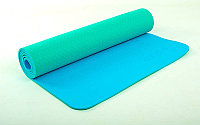 Коврик для йоги и фитнеса Yoga mat 2-х слойный TPE+TC 6mm FI-5172-7 ( 1.73*0.61*6mm) мятный -голубой