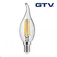Светодиодная LED лампа, GTV, 5W, E14, свеча на ветру, FILAMENT, 3000К тёплое свечение. Гарантия 2 года