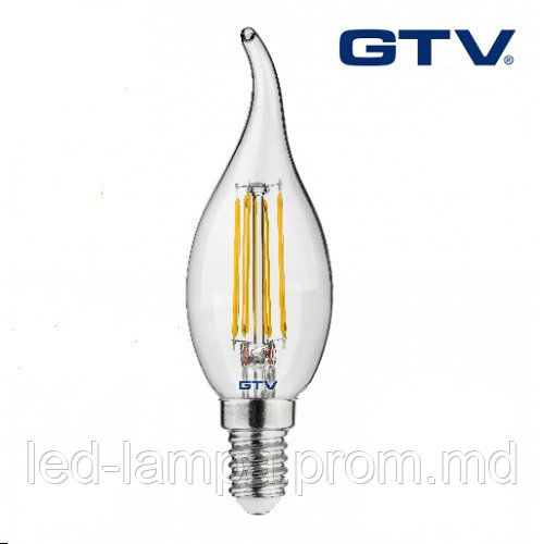 Светодиодная LED лампа, GTV, 5W, E14, свеча на ветру, FILAMENT, 3000К тёплое свечение. Гарантия 2 года - фото 1 - id-p8603345