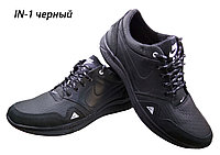 Кроссовки черные натуральная кожа на шнуровке (IN-1)