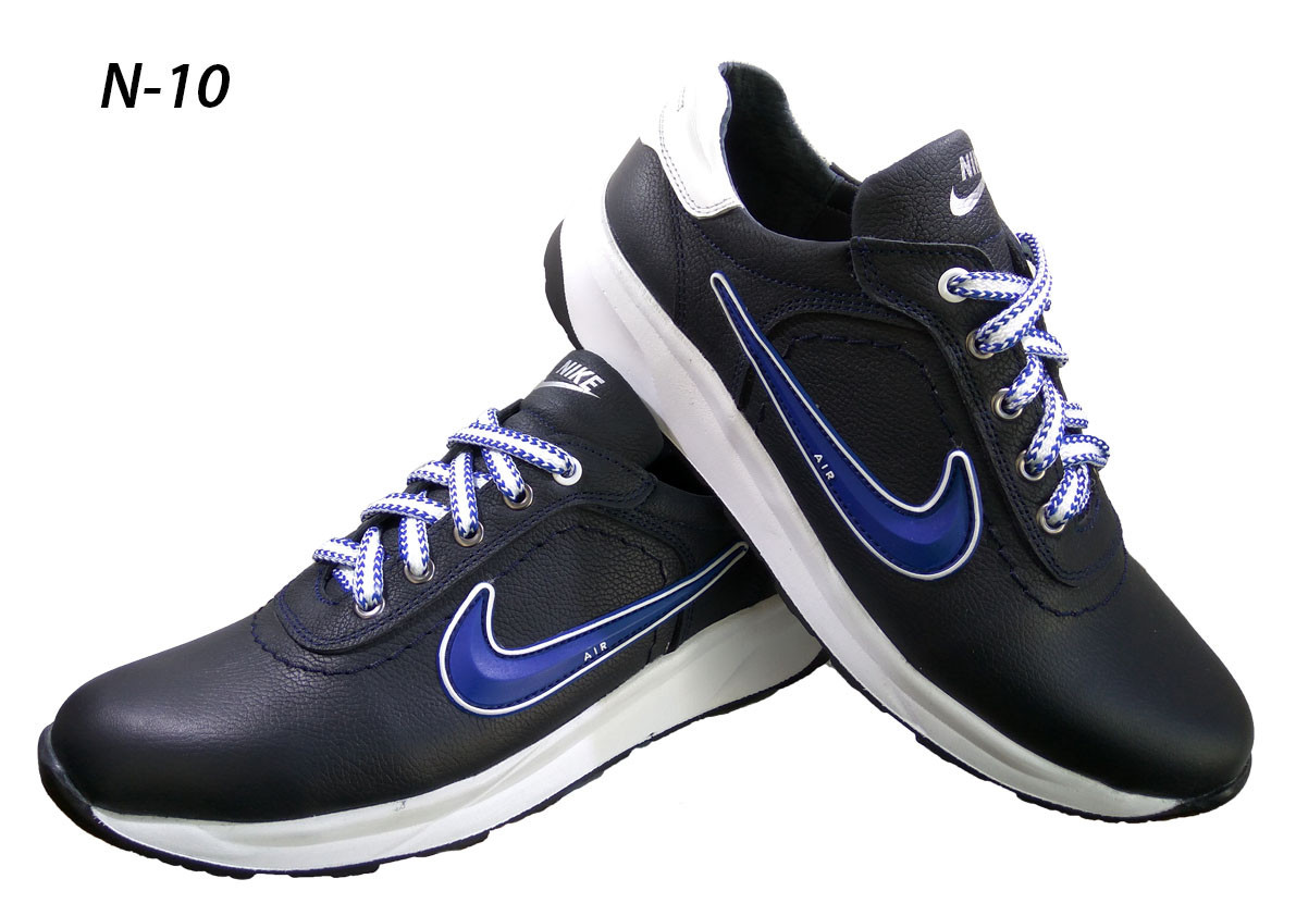 Кроссовки NIKE синие натуральная кожа на шнуровке (N-10) - фото 1 - id-p8591105