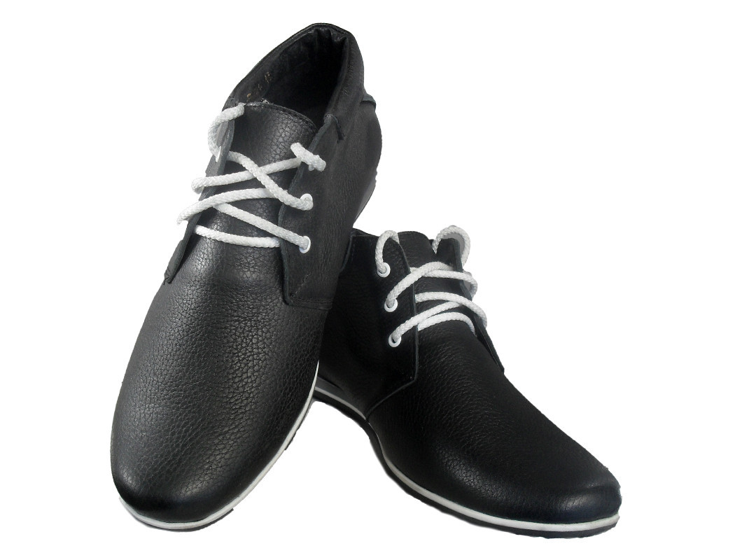 Ботинки мужские демисезонные натуральная кожа на шнуровке черные - фото 1 - id-p7811188