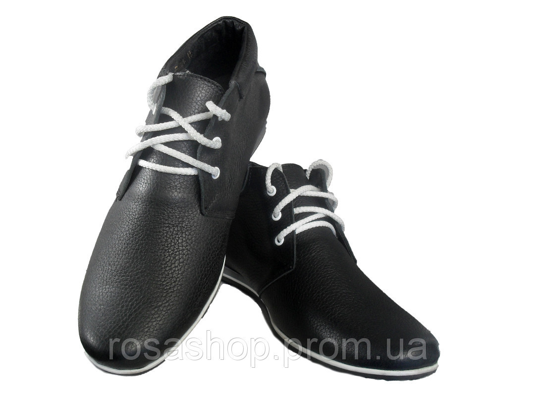 Ботинки мужские демисезонные натуральная кожа на шнуровке черные 39 Черный - фото 1 - id-p7811272