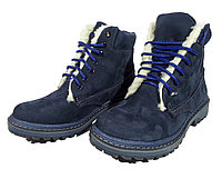 Ботинки женские на меху синие на шнуровке (02)