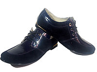 Туфли женские комфорт натуральная лаковая кожа в комбинации с натуральной замшей синие на шнуровке (114)