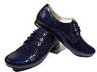 Туфли женские комфорт натуральная лаковая кожа "рептилия" синие на шнуровке (42) 36 Синий