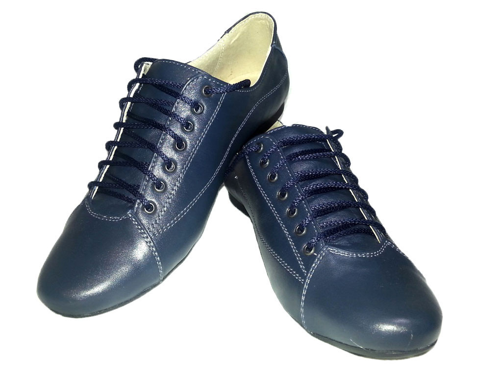 Туфли женские комфорт натуральная кожа синие на шнуровке - фото 1 - id-p7813172