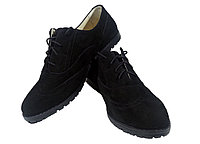 Туфли женские комфорт натуральная кожа "нубук" черные на шнуровке Юлиана (122чн)