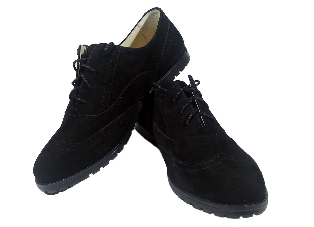 Туфли женские комфорт натуральная кожа "нубук" черные на шнуровке Юлиана (122чн) - фото 1 - id-p7813215
