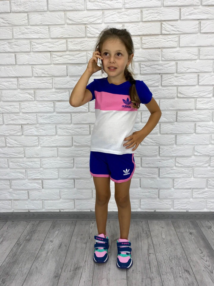 Спортивный костюм детский футболка и шорты реплика Адидас, мама и дочка - фото 1 - id-p5537785