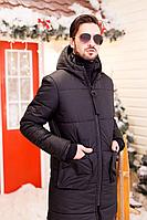 Удлиненное теплое мужское пальто куртка на синтепоне на молнии