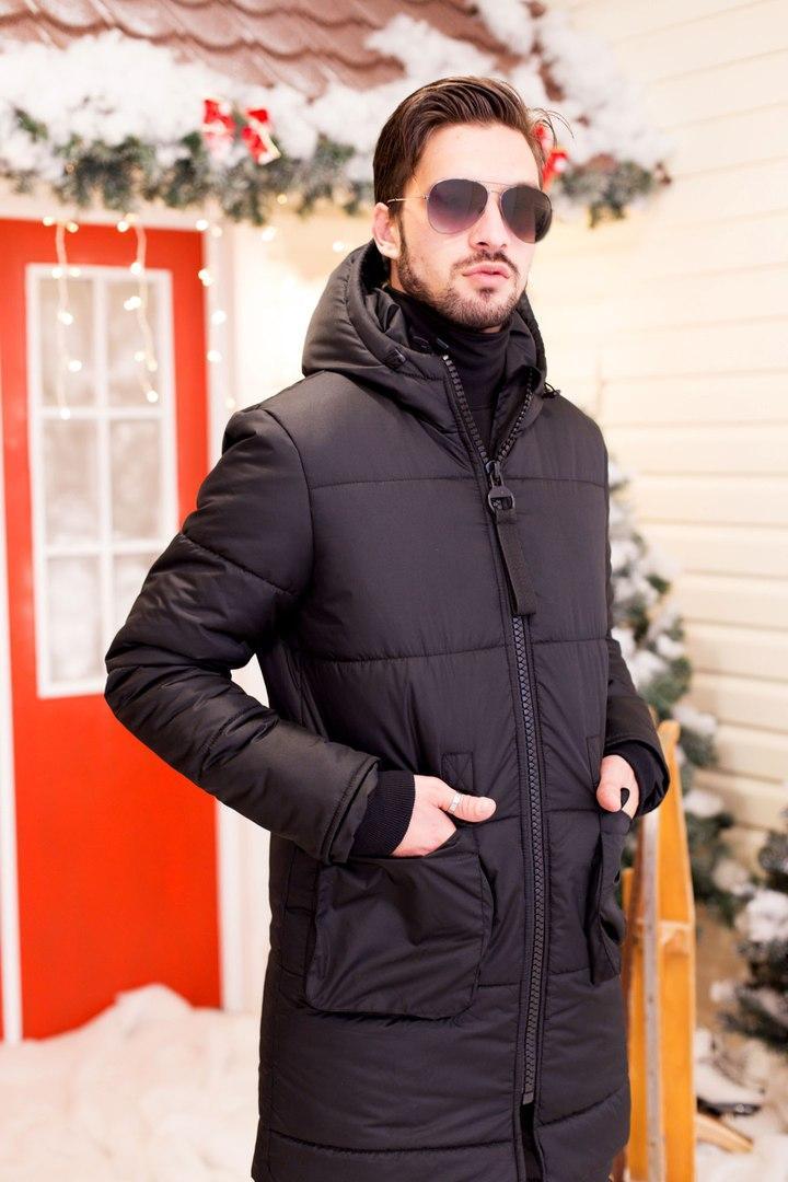 Удлиненное теплое мужское пальто куртка на синтепоне на молнии - фото 1 - id-p5675460