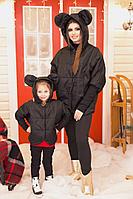 Куртка детская на молнии с забавными ушками на капюшоне, серия Мама и дочка