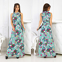 Прекрасное летнее макси платье сарафан длинное в пол с завязками на шее и открытыми плечами в цветы и полоску