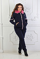 Женский зимний спортивный костюм: штаны и кофта с капюшоном с пышным мехом, больше размеры
