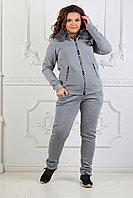 Женский зимний спортивный костюм: штаны и кофта с капюшоном с меховой опушкой, батал большие размеры