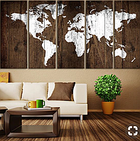 Панно на стену из дерева - "Карта мира" из дерева 3*1,5м