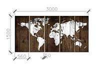 Карта мира интерьер из дерева 3*1,5м