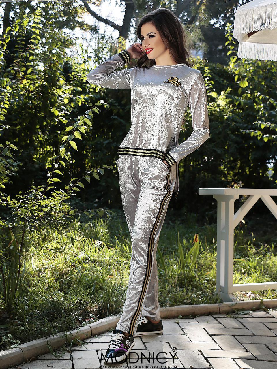 Красивый мраморный бархатный костюм с лампасами: штаны и кофта туника удлиненная сзади - фото 1 - id-p8471313